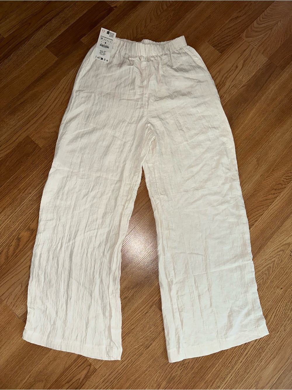 Zara Off-White Elastic-Waist Wide Leg lightweight with pockets Pants